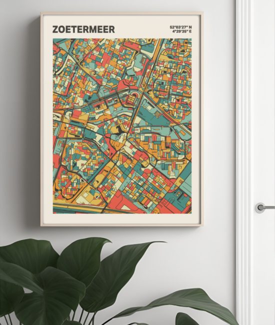 Plattegrond poster Licht Zoetermeer mozaiek stl 08 Mockup muur plant lijst 04 | Funky Fellow