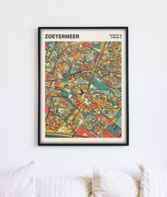 Plattegrond poster Licht Zoetermeer mozaiek stl 08 mockup lijst muur bank 02 | Funky Fellow