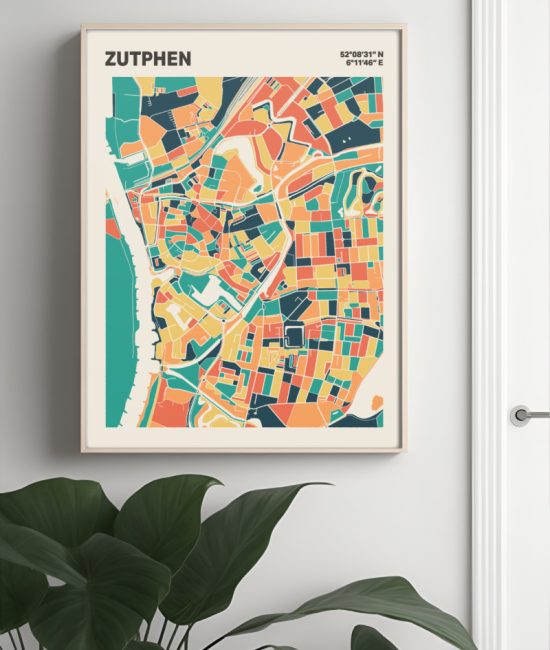 Plattegrond poster Licht Zutphen mozaiek stl 01 Mockup muur plant lijst 04 | Funky Fellow