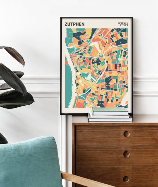 Plattegrond poster Licht Zutphen mozaiek stl 01 Mockup stoel kast lijst 03 | Funky Fellow