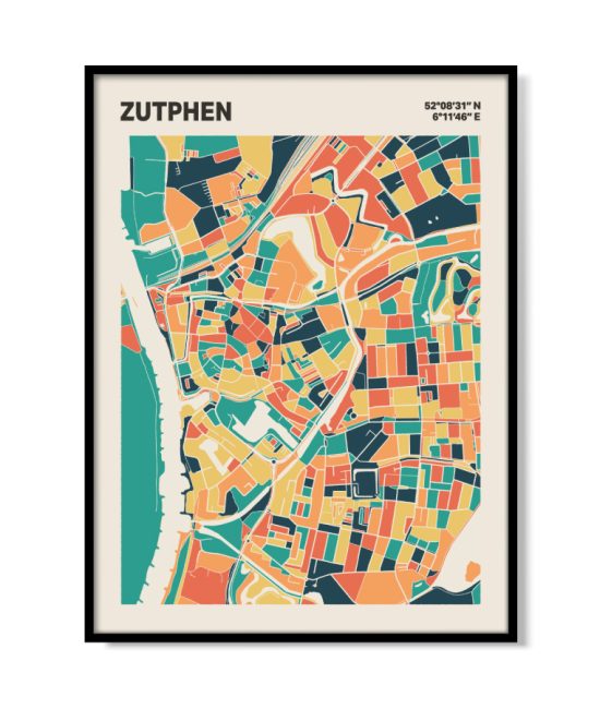 Plattegrond poster Licht Zutphen mozaiek stl 01 mockup lijst 05 | Funky Fellow