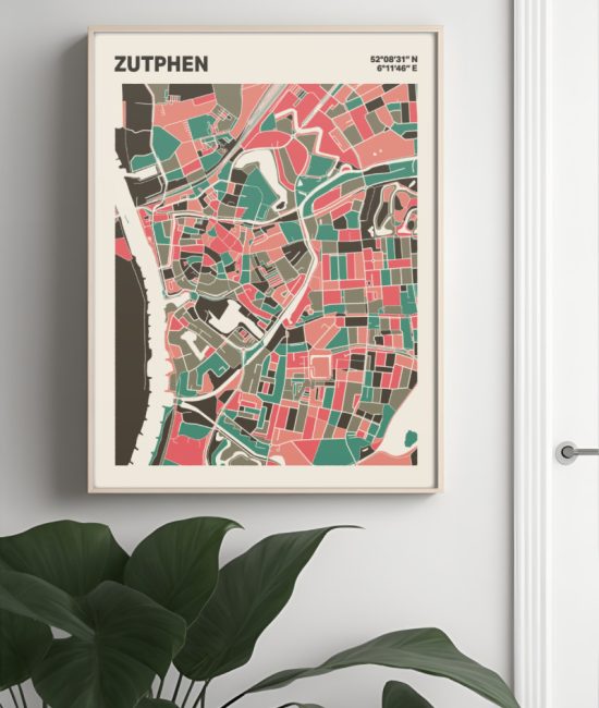 Plattegrond poster Licht Zutphen mozaiek stl 02 Mockup muur plant lijst 04 | Funky Fellow