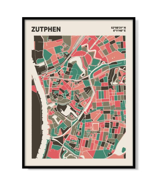 Plattegrond poster Licht Zutphen mozaiek stl 02 mockup lijst 05 | Funky Fellow
