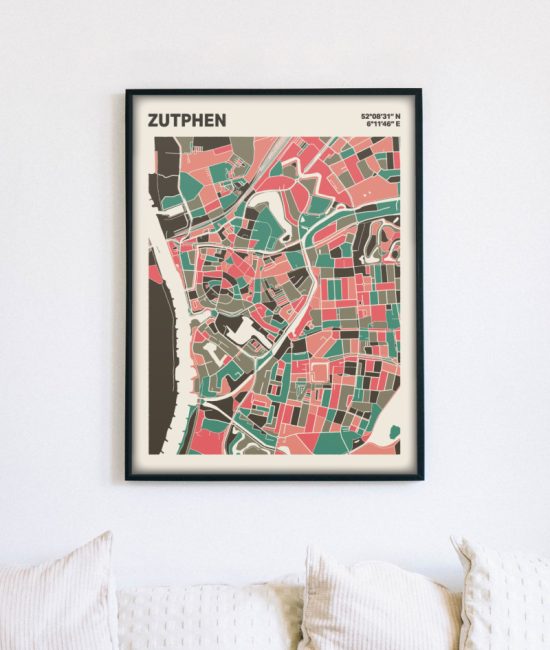 Plattegrond poster Licht Zutphen mozaiek stl 02 mockup lijst muur bank 02 | Funky Fellow