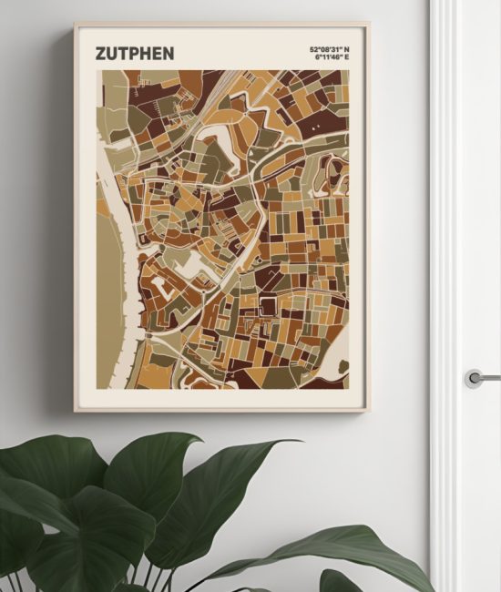 Plattegrond poster Licht Zutphen mozaiek stl 03 Mockup muur plant lijst 04 | Funky Fellow