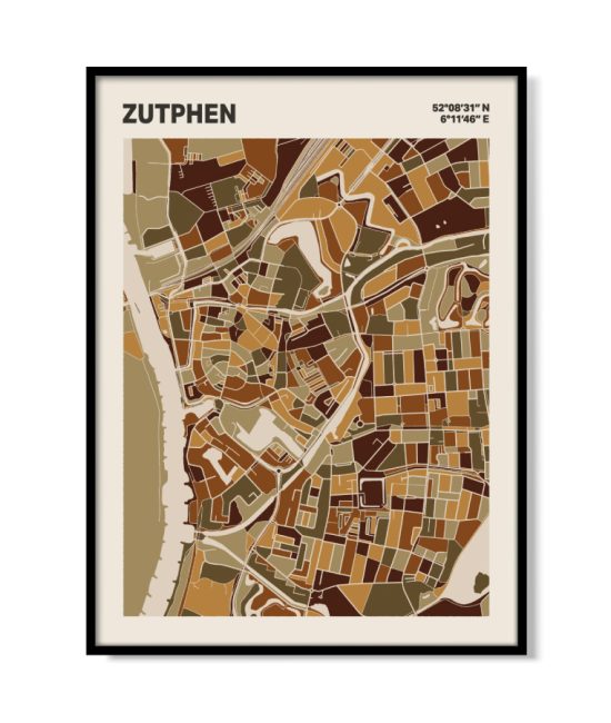 Plattegrond poster Licht Zutphen mozaiek stl 03 mockup lijst 05 | Funky Fellow