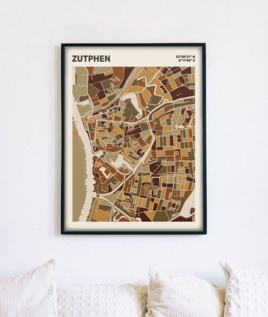 Plattegrond poster Licht Zutphen mozaiek stl 03 mockup lijst muur bank 02 | Funky Fellow
