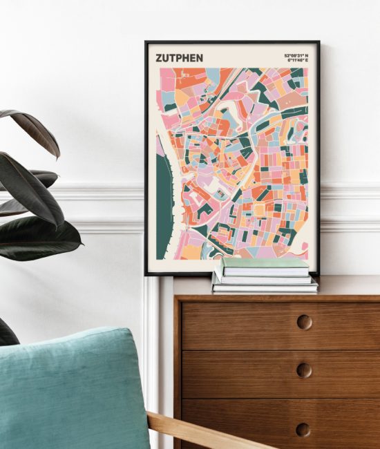 Plattegrond poster Licht Zutphen mozaiek stl 04 Mockup stoel kast lijst 03 | Funky Fellow