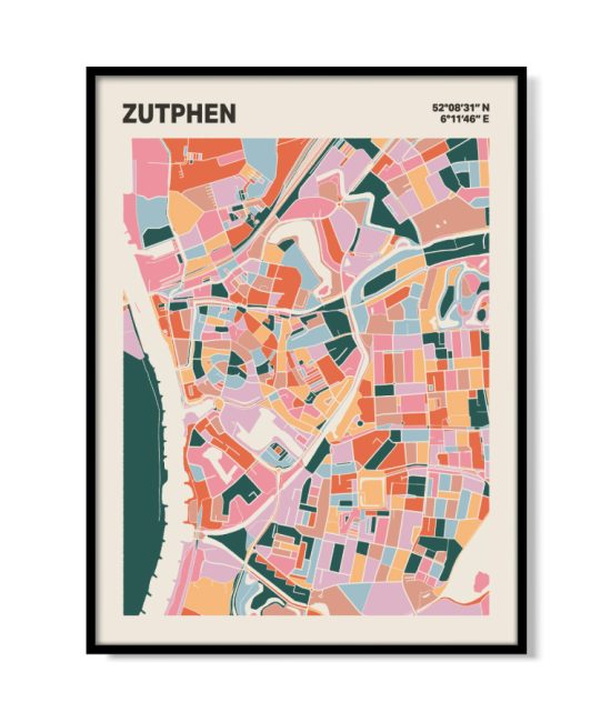 Plattegrond poster Licht Zutphen mozaiek stl 04 mockup lijst 05 | Funky Fellow