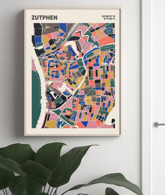 Plattegrond poster Licht Zutphen mozaiek stl 05 Mockup muur plant lijst 04 | Funky Fellow