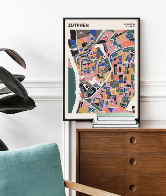 Plattegrond poster Licht Zutphen mozaiek stl 05 Mockup stoel kast lijst 03 | Funky Fellow