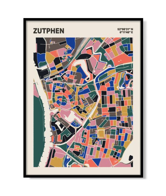 Plattegrond poster Licht Zutphen mozaiek stl 05 mockup lijst 05 | Funky Fellow