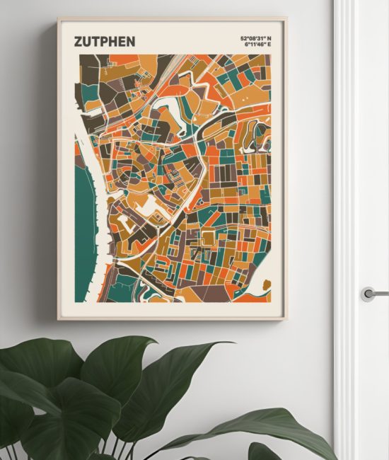 Plattegrond poster Licht Zutphen mozaiek stl 06 Mockup muur plant lijst 04 | Funky Fellow