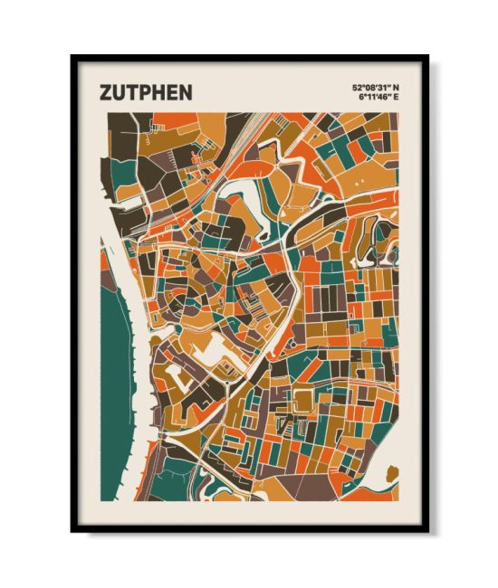 Plattegrond poster Licht Zutphen mozaiek stl 06 mockup lijst 05 | Funky Fellow