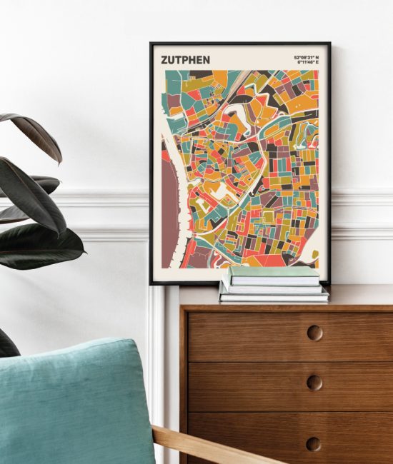 Plattegrond poster Licht Zutphen mozaiek stl 07 Mockup stoel kast lijst 03 | Funky Fellow