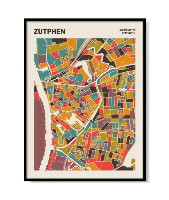 Plattegrond poster Licht Zutphen mozaiek stl 07 mockup lijst 05 | Funky Fellow