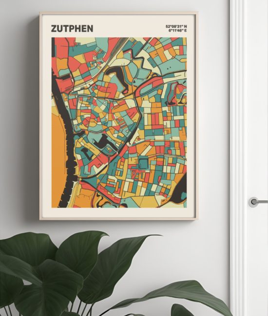 Plattegrond poster Licht Zutphen mozaiek stl 08 Mockup muur plant lijst 04 | Funky Fellow