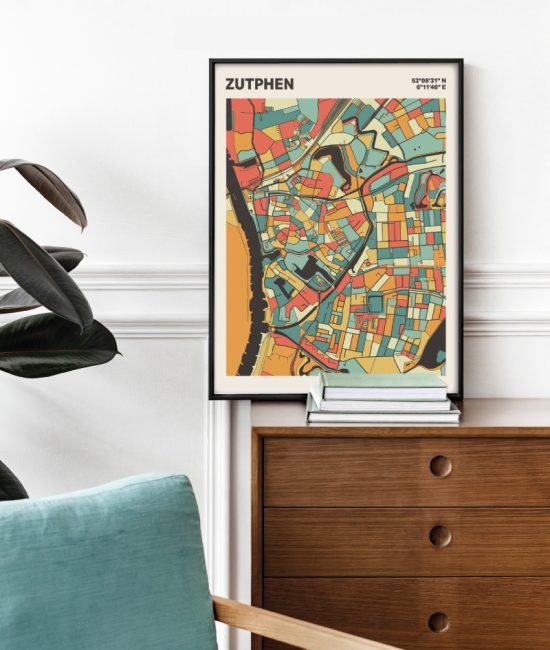 Plattegrond poster Licht Zutphen mozaiek stl 08 Mockup stoel kast lijst 03 | Funky Fellow
