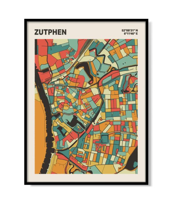 Plattegrond poster Licht Zutphen mozaiek stl 08 mockup lijst 05 | Funky Fellow