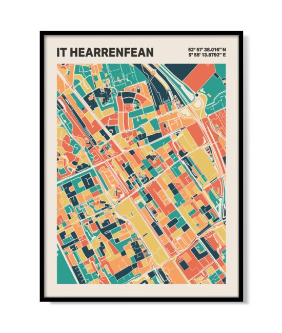 Plattegrond poster Licht it Hearrenfean mozaiek stl 01 | Funky Fellow